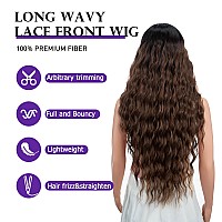 Joedir 30 Long Wavy Lace Front With 15X45 Deep Part Lace Wig Heat Resistant Synthetic Wigs For Women 130 Densityombre Bro