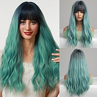 Esmee Long Curly Green Wigs For Women Natuaral Synthetic Layered Hair Christmas Wig With Fringe For Daily Party Cosplay Use24 I