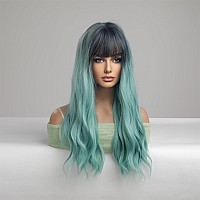 Esmee Long Curly Green Wigs For Women Natuaral Synthetic Layered Hair Christmas Wig With Fringe For Daily Party Cosplay Use24 I