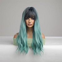 Esmee Long Curly Green Wigs For Women Natuaral Synthetic Layered Hair Christmas Wig With Fringe For Daily Party Cosplay Use24 I