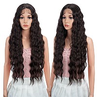 Joedir 30 Long Wavy Lace Front With 15X45 Deep Part Lace Wig Heat Resistant Synthetic Wigs For Women 130 Densitychocolate