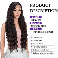 Joedir 30 Long Wavy Lace Front With 15X45 Deep Part Lace Wig Heat Resistant Synthetic Wigs For Women 130 Densitychocolate