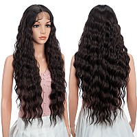 Joedir 30 Long Wavy Lace Front With 15X45 Deep Part Lace Wig Heat Resistant Synthetic Wigs For Women 130 Densitychocolate