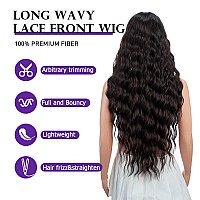 Joedir 30 Long Wavy Lace Front With 15X45 Deep Part Lace Wig Heat Resistant Synthetic Wigs For Women 130 Densitychocolate