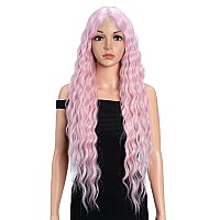 Joedir 30 Long Wavy Lace Front With 15X45 Deep Part Lace Wig Heat Resistant Synthetic Wigs For Women 130 Densitypink Colo