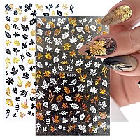 8Sheets Fall Nail Art Stickers 3D Maple Leaf Nails Art Supplies Holographic Autumn Maple Leaves Gold Black Silver Design Laser S