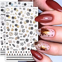 8Sheets Fall Nail Art Stickers 3D Maple Leaf Nails Art Supplies Holographic Autumn Maple Leaves Gold Black Silver Design Laser S