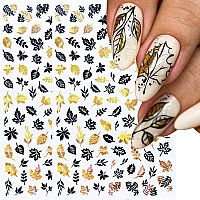 8Sheets Fall Nail Art Stickers 3D Maple Leaf Nails Art Supplies Holographic Autumn Maple Leaves Gold Black Silver Design Laser S