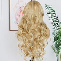 Andria Honey Blonde Highlight Lace Front Wig Loose Wave Wigs With Baby Hair Dirty Blonde Streak Wig Glueless Lace Wigs Long Body