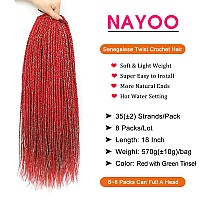 Nayoo Senegalese Twist Crochet Hair For Black Women 8 Packs 18 Inch Red Crochet Hair With Green Tinsel For Chrismas Party 35 S