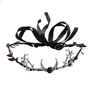 Vivivalue Woodland Elf Crown Black Floral Headband Fairy Flower Headpiece Forest Tiara For Women Girls Renaissance Halloween Cos