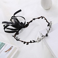 Vivivalue Woodland Elf Crown Black Floral Headband Fairy Flower Headpiece Forest Tiara For Women Girls Renaissance Halloween Cos