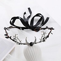 Vivivalue Woodland Elf Crown Black Floral Headband Fairy Flower Headpiece Forest Tiara For Women Girls Renaissance Halloween Cos