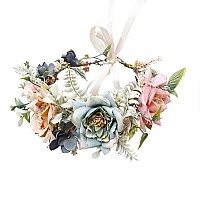 Vivivalue Wedding Flower Crown Women Floral Headband Hair Wreath Flower Headpiece Halo Boho With Ribbon Party Prom Festival Phot