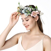 Vivivalue Wedding Flower Crown Women Floral Headband Hair Wreath Flower Headpiece Halo Boho With Ribbon Party Prom Festival Phot