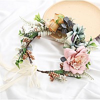 Vivivalue Wedding Flower Crown Women Floral Headband Hair Wreath Flower Headpiece Halo Boho With Ribbon Party Prom Festival Phot