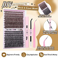 Diy Eyelash Extension Kit 320Pcs Individual Lashes Black Brown Mix 916Mm Lash Clusters Kit With Lash Bond And Seal And Lash App