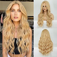 Hanyudie Blonde Wig Long Wavy Wig For Women Middle Part Long Blonde Wigs Synthetic Heat Resistant Party Wigs Golden Blonde