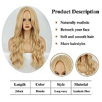 Hanyudie Blonde Wig Long Wavy Wig For Women Middle Part Long Blonde Wigs Synthetic Heat Resistant Party Wigs Golden Blonde