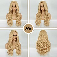 Hanyudie Blonde Wig Long Wavy Wig For Women Middle Part Long Blonde Wigs Synthetic Heat Resistant Party Wigs Golden Blonde