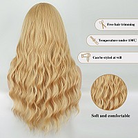 Hanyudie Blonde Wig Long Wavy Wig For Women Middle Part Long Blonde Wigs Synthetic Heat Resistant Party Wigs Golden Blonde