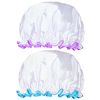 G2Plus Shower Cap For Adults 2Pcs White Hair Cover For Shower With Elastic Band Double Layer Bath Hat Reusable Shower Caps Fo