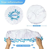 G2Plus Shower Cap For Adults 2Pcs White Hair Cover For Shower With Elastic Band Double Layer Bath Hat Reusable Shower Caps Fo