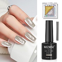 Mizhse Cat Eye Gel Nail Polish Silver Magnetic Gel Polish With Magnet Stick Metallic Mirror Chrome Powder Maillard Style Magic