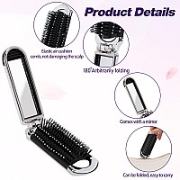 2 Pack Folding Travel Hair Brush For Women And Men Small Portable Hairbrush With Mirror Mini Collapsible Pocket Size Brush Comp