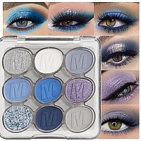 9 Colors Blue Silver Matte Shimmer Eyeshadow Palette For Eye Makeup High Pigmented White Gray Eye Shadow Primers Powder Palet De