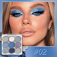 9 Colors Blue Silver Matte Shimmer Eyeshadow Palette For Eye Makeup High Pigmented White Gray Eye Shadow Primers Powder Palet De