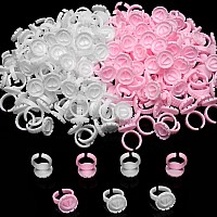 Akstore 200Pcs Disposable Makeup Glue Rings Plastic Nail Art Tattoo Glue Rings Holder Eyelash Extension Rings Adhesive Pigment H