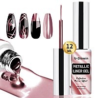 Ushinein 12Ml Metallic Painting Gel Liner Nail Art 3D Mirror Chrome Effect Metal Painted Drawing Gel Build In Thin Brush Soak O