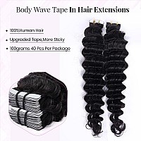 Deep Wave Tape Ins Human Hair 40Pcs 100G 10A Grade Unprocessed Virgin Hair Curly Tape In Extensions 12 Inch Natural Black Color