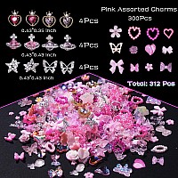 3D Pink Color Assorted Alloy Nail Charms Planet Heart Butterfly Star Metal Nail Charms Pink Color Heart Flower Butterfly Bows 3D