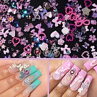 3D Pink Color Assorted Alloy Nail Charms Planet Heart Butterfly Star Metal Nail Charms Pink Color Heart Flower Butterfly Bows 3D