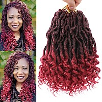 Leeven 7 Packs Faux Locs Crochet Hair With Curly Ends 10 Inch Prelooped Goddess Locs Crochet Braids Hair 84 Strands Burgundy Bo