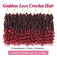 Leeven 7 Packs Faux Locs Crochet Hair With Curly Ends 10 Inch Prelooped Goddess Locs Crochet Braids Hair 84 Strands Burgundy Bo