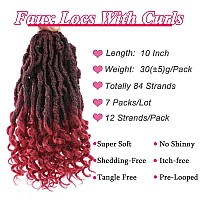 Leeven 7 Packs Faux Locs Crochet Hair With Curly Ends 10 Inch Prelooped Goddess Locs Crochet Braids Hair 84 Strands Burgundy Bo