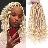 Leeven 7 Packs Faux Locs Crochet Hair With Curly Ends 10 Inch Prelooped Goddess Locs Crochet Braids Hair 84 Strands Blonde Bohe