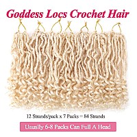 Leeven 7 Packs Faux Locs Crochet Hair With Curly Ends 10 Inch Prelooped Goddess Locs Crochet Braids Hair 84 Strands Blonde Bohe