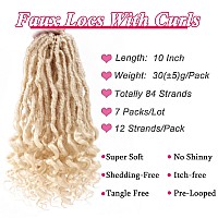 Leeven 7 Packs Faux Locs Crochet Hair With Curly Ends 10 Inch Prelooped Goddess Locs Crochet Braids Hair 84 Strands Blonde Bohe