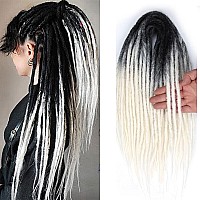 Quisduis 16 Inch Double Ended Dreadlock Extensions 10 Strands Black To White Synthetic De Dreads Thin Soft Fake Dreads Hippie S