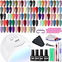 Jodsone 36 Pcs Gel Polish Kit With U V Light 4 Bottles Of Base Coat Glossy Matte Glitter Top Coat