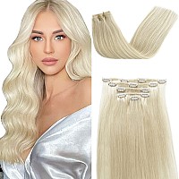 Clip In Hair Extensions Human Hair 60 Platinum Blonde 14 Inch Clip Ins Extensions Real Human Hair Extenesions Seamless Natural