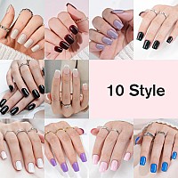 240Pcs 10Packs Press On Nails Short Square Artificial Fake False Nails Set With Nails Glue Full Cover French Nail Tip Mix Solid