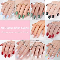 Jofay Fashion 10Pack Gel Press On Nail Short Kit Acrylic Fake Nails With 7Ml Glue 240Pcs Almond Flower Designs Artificial False