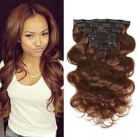 Lumiere Clip In Hair Extensions 120G Medium Brown Body Wave Clip In Extensions Human Hair For Black Women Seamless Clip Ins 8Pcs