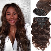 Lumiere Clip In Hair Extensions Real Human Hair 8 Pcs 20 Clips 120G Seamless Body Wave Clip In Extensions Black Women Seamless C