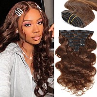 Lumiere Clip In Hair Extensions Real Human Hair120G Seamless Body Wave Clip In Extensions Black Women Double Wefts Medium Brown